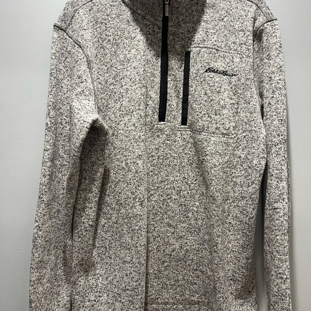 Eddie Bauer Quarter Zip Mens M Sweater Fleece Classic Open Fit Zip Pocket Jacket
